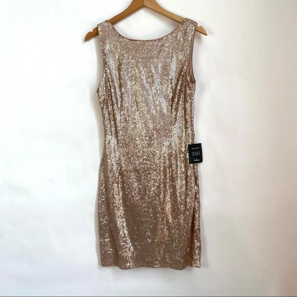 Lulu’s Rose Gold Sequin Mini Dress L. NWT - Picture 4 of 12